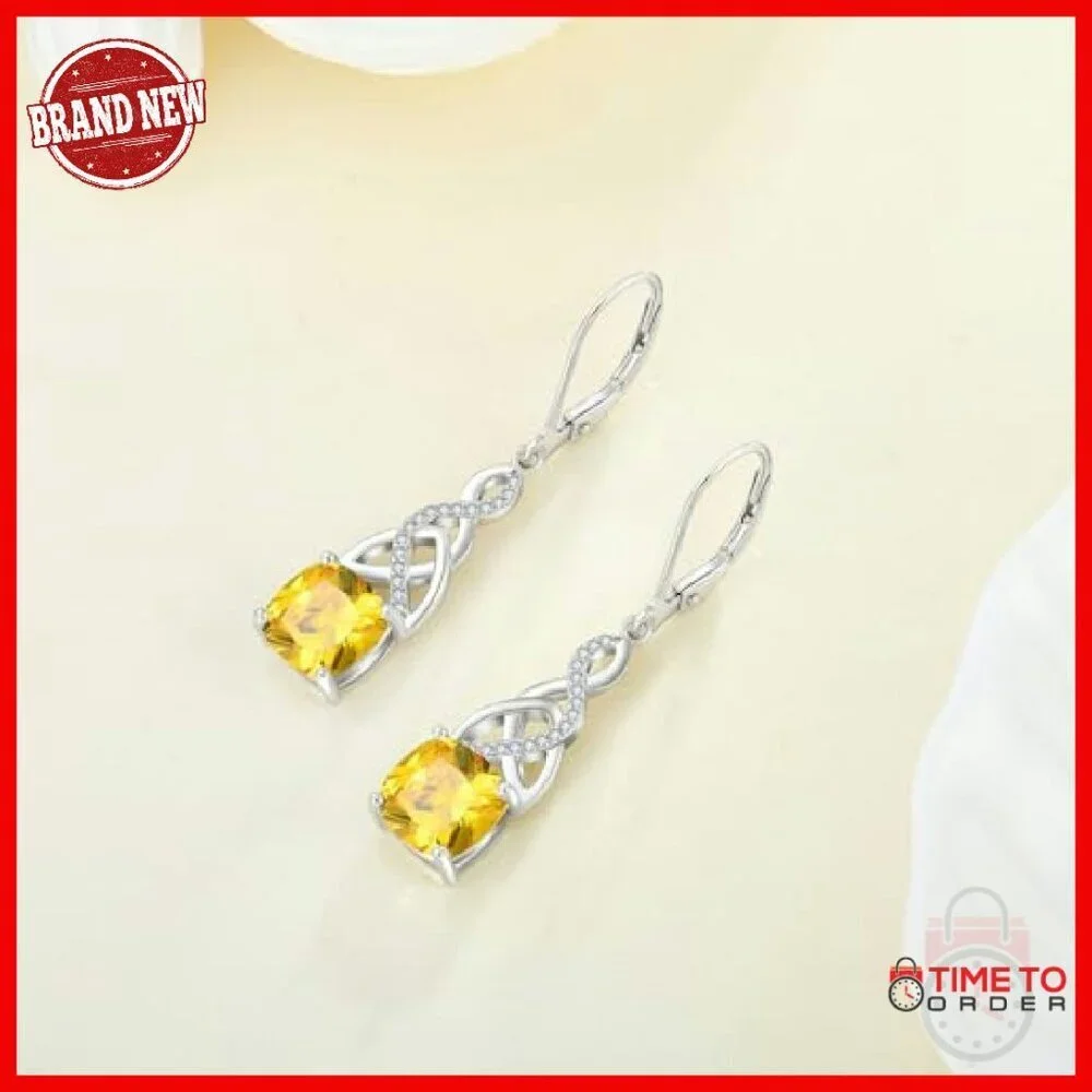 Sterling Silver Celtic Knot Leverback Earrings with Birthstone Drop